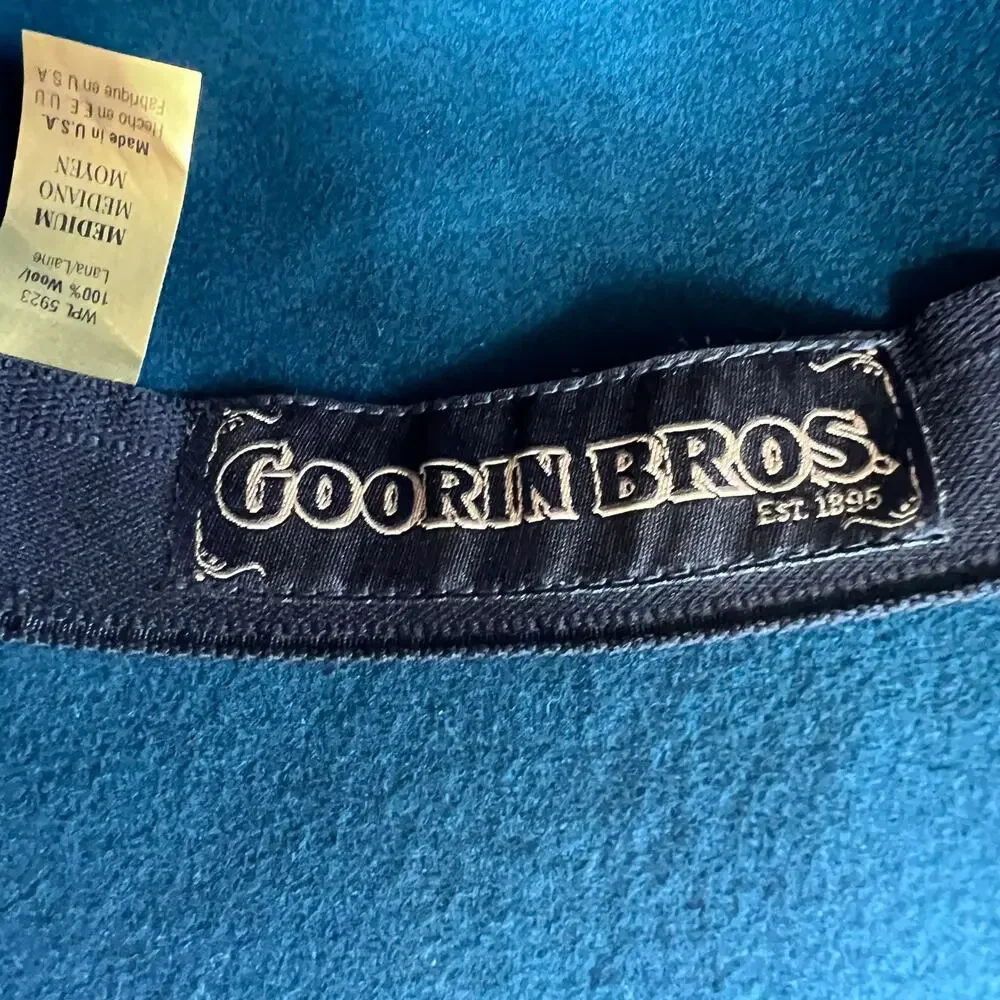 Goorin Bros 100% Wool Cloche Hat Medium Teal Blue Made in USA Leather Band